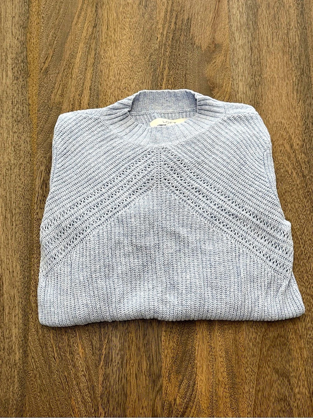 LOFT Pointelle Yoke Mock Neck Sweater Blue Small